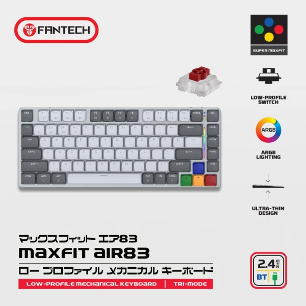 Tastatura Mehanicka Gaming Fantech MK915 RGB Maxfit AIR83 Wireless grey (red switch)