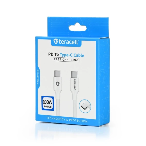Data kabl Teracell Plus 100W PD Type C na Type C beli 1m