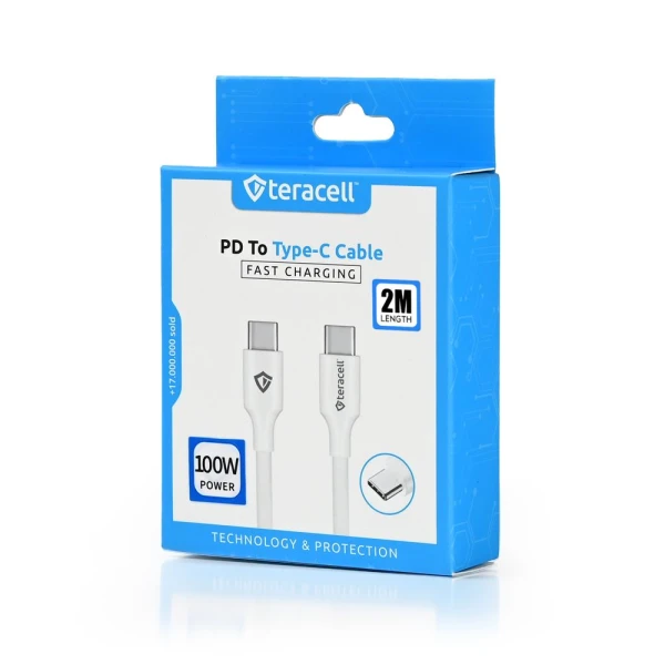 Data kabl Teracell Plus 100W PD Type C na Type C beli 2m