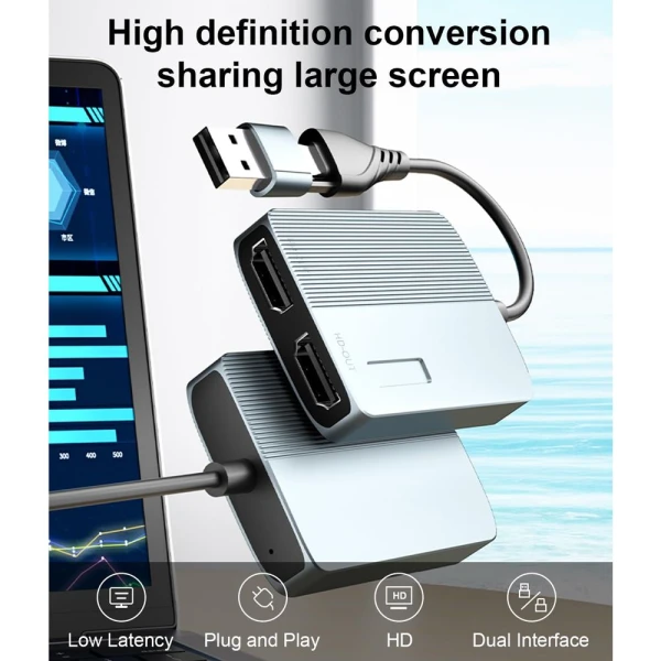 Adapter Type C - USB 3.0 JWD na 2x HDMI 60Hz sivi