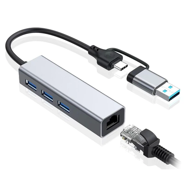 Adapter Type C - USB 3.0 JWD na LAN, 3x USB 3.0 4 u 1 sivi