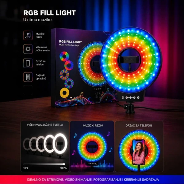 LED lampa RGB MJ451 sa drzacem za mobilni telefon