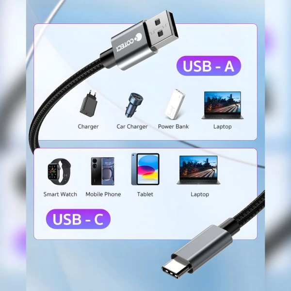 Data kabl Coteci 87313 60W 10 Gbps USB 3.0 na Type C crni 1m