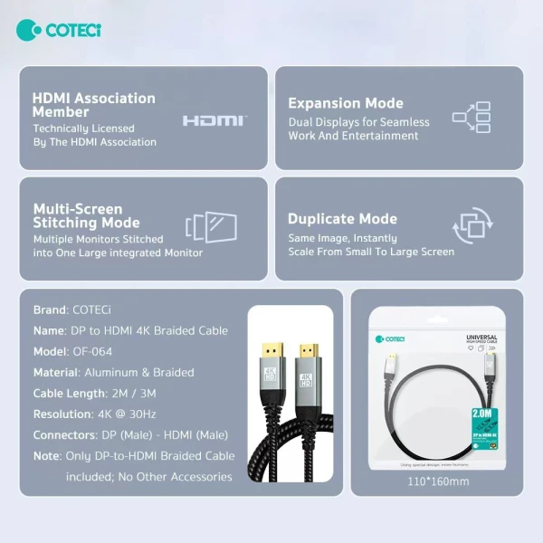 Kabl Coteci OF-064 DP na HDMI 4k 2m