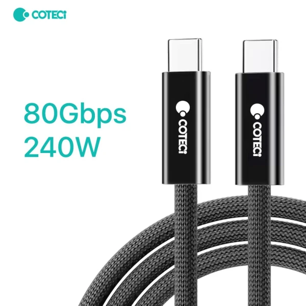 Data kabl Coteci Thunderbolt OF-065 80Gbps 240W 4k PD Type C na Type C crni 1m