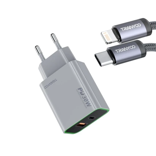 TRANYOO Kućni punjač T-EU13L 30W 2 IzlazaUSB-A+USB-C sa C na lightning