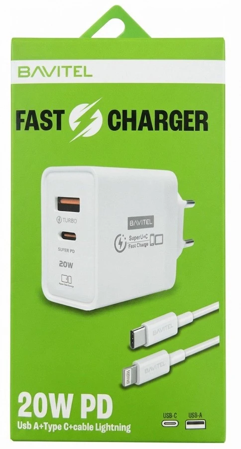 Bavitel punjač 20W PD Usb A+ Type C +kabl Type C/ Lightning bela
