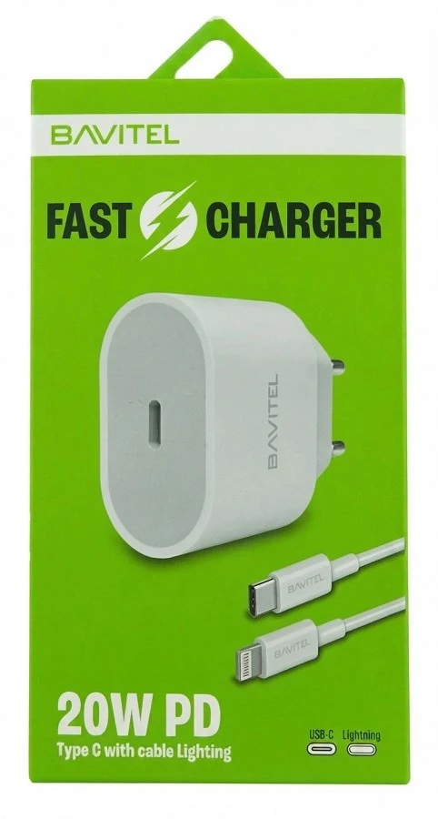 Bavitel punjač 20W PD Type C +kabl Type C/ Lightning bela