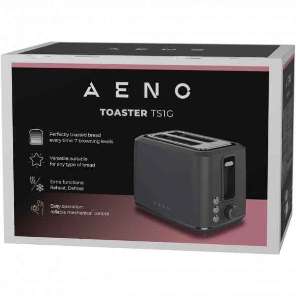 Electric Toaster, Grey, 220-240V, 50-60Hz, 920-1080W, 2 slots, 3 modes, 7 browning levels ( ATS0001G ) 