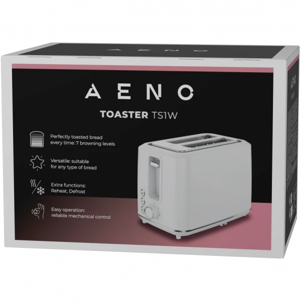 Electric Toaster, white, 220-240V, 50-60Hz, 920-1080W, 2 slots, 3 modes, 7 browning levels ( ATS0001W ) 