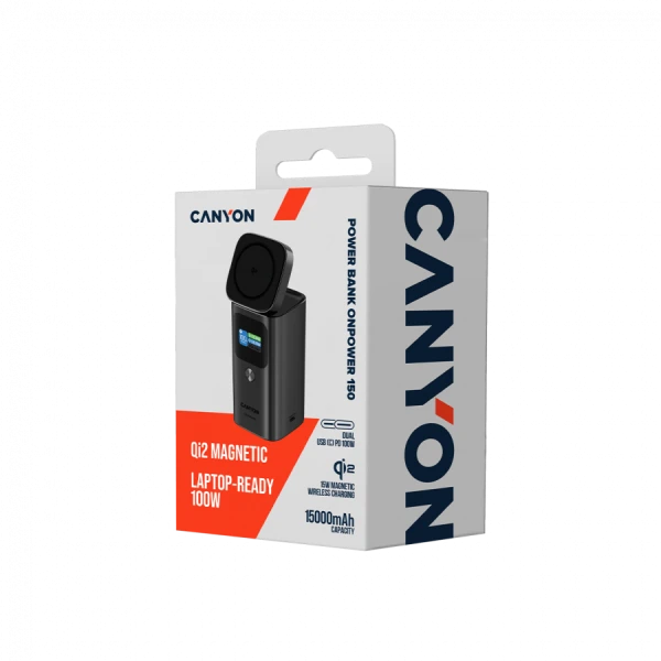 CANYON Qi2 magnetic power bank OnPower 150 15000mAh Aluminium Dark grey ( CNS-CPB150DG ) 