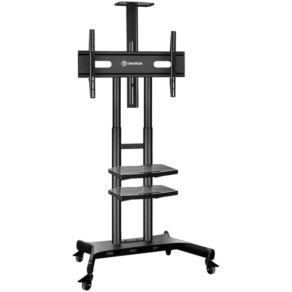 ONKRON Mobile TV Stand for 50-83'' TVs with Wheels Shelves Height Adjustable Rolling TV Cart, Black ( TS1881-B ) 