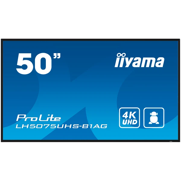 IIYAMA LFD LH5075UHS-B1AG 50'' 4K UHD VA 3840 x 2160 @60Hz 500 cdm˛ 5000:1 9.5ms Android 11 OS, iiSignage˛, FailOver, EShare landscape, port