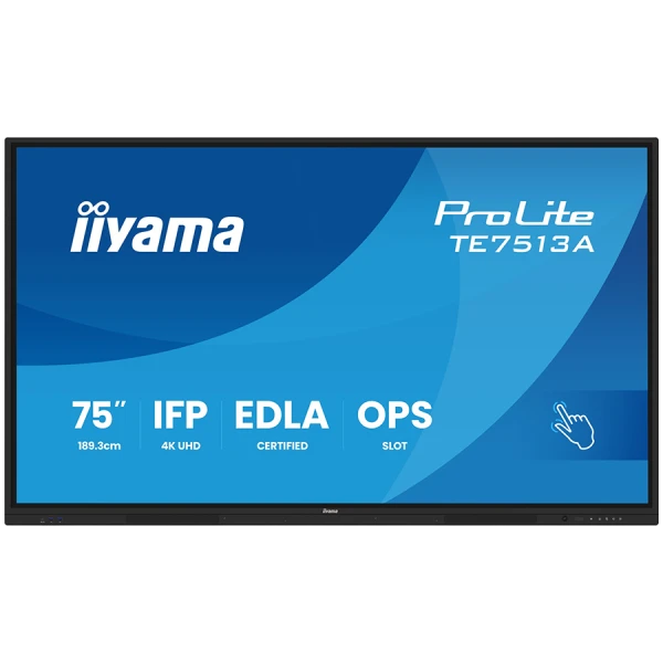 Iiyama Prolite TE7513A-B2AG 75UHD VA 3840x2160 400cd 1200:1 8ms Android 1, 8128GB, 40-Points, VGA, HDMI 2x HDMI-out 2x USB-C, Audio mini-ja