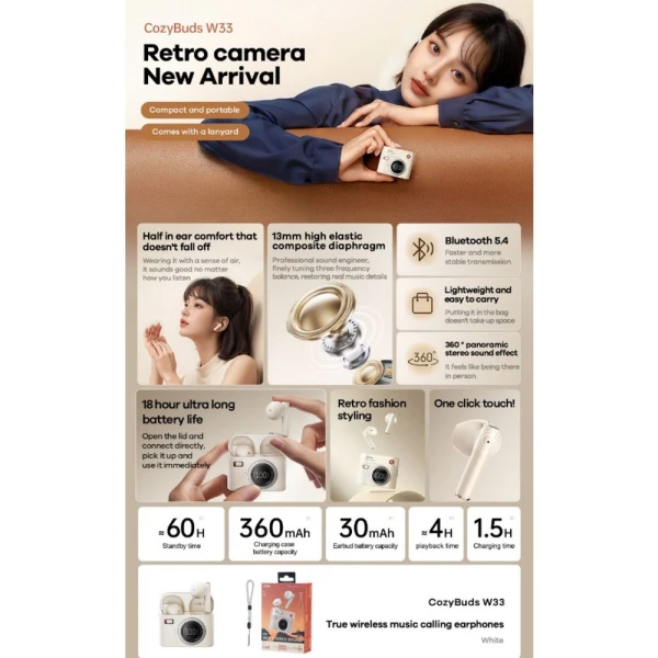 Bluetooth slusalice REMAX CozyBuds W33 bele