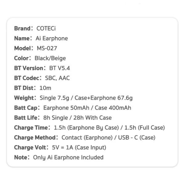 Bluetooth slusalice Coteci MS-027 sa AI prevodiocem bez