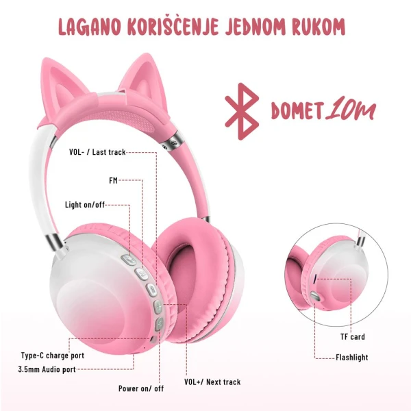 Bluetooth slusalice Cat Ear crne
