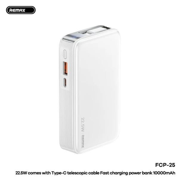 Power bank prenosiva baterija REMAX FCP-25 Fast Charging 22.5W(teleskopski kabl) Type-C 10000mAh beli