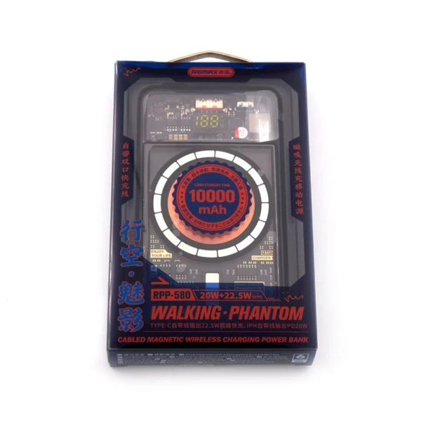 Power bank prenosiva baterija REMAX Phantom Series RPP-580 PD 20W+QC 22.5W 10000mAh crni