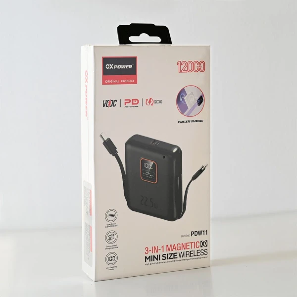 Power bank prenosiva baterija Oxpower PDW11 PD QC 22.5W 12000 mAh crna
