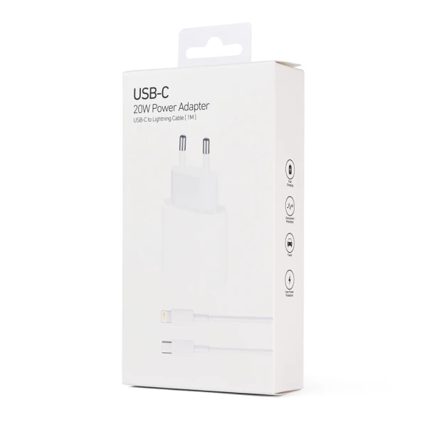 Kucni punjac PD Fast charger 20W za iPhone 11-14 sa PD lightning kablom CE beli