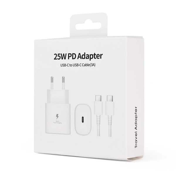 Kucni punjac PD Fast charger 25W za Samsung sa PD Type C kablom CE beli