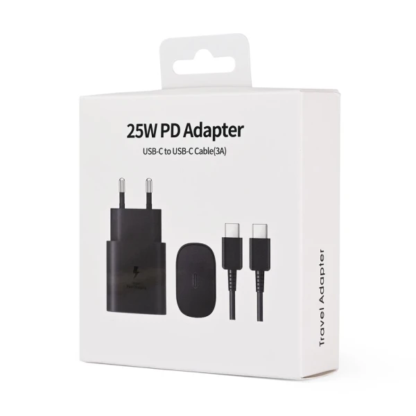 Kucni punjac PD Fast charger 25W za Samsung sa PD Type C kablom CE crni