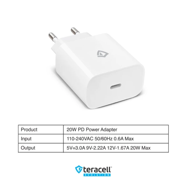 Kucni punjac Teracell Evolution TC-07 PD Fast charging  20W sa PD iPhone lightning kablom beli CE