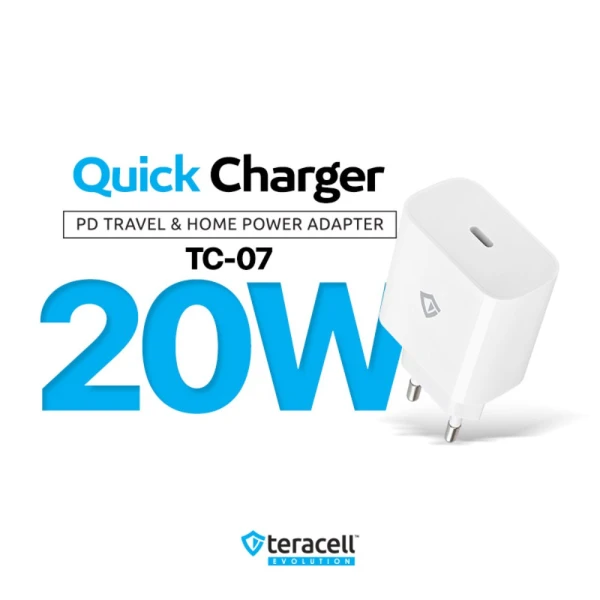 Kucni punjac Teracell Evolution TC-07 PD Fast charging  20W sa PD type C kablom beli CE