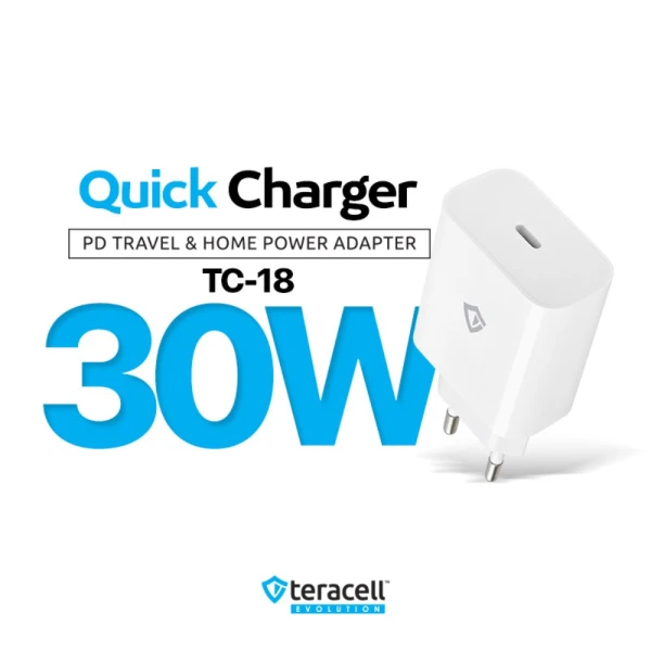 Kucni punjac Teracell Evolution TC-18 PD Fast charging 30W sa PD type C kablom beli CE