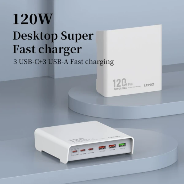 Kucni punjac LDNIO Q605, QC4+, PD3.0, SCP, PPS, VOOC, 120W total power beli