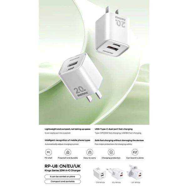 Kucni punjac REMAX RP-U8 20W Type C beli