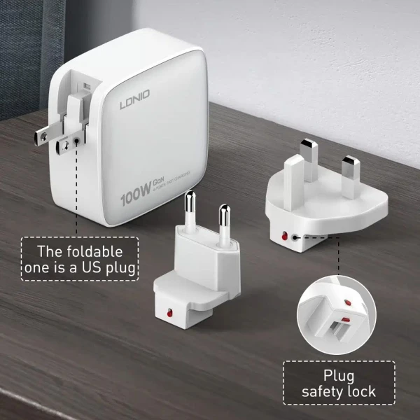 Kucni punjac sa adapterima LDNIO Q408 GaN PPS QC3.0 (30W), 3xPD3.0 (100W), 100W Max, sa Type C na Type C kablom beli