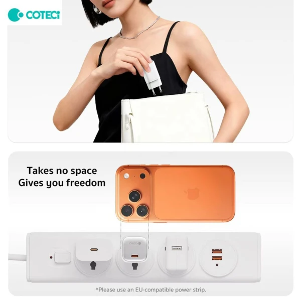 Kucni punjac Coteci iH-141 45W GaN sa PD na Type C kablom beli