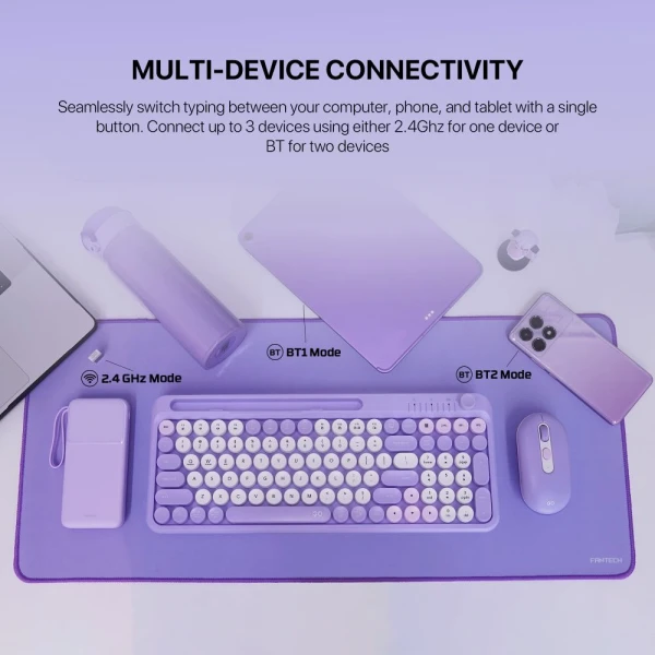 Combo mis tastatura wireless Fantech WK-899 GO mochi101 pink