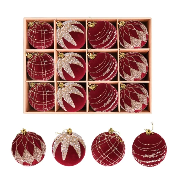 Novogodisnji ukras za jelku set kugli (8cm) EL crveni