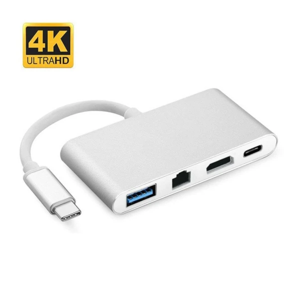 Adapter Type C na RJ45 (LAN) HDMI USB 3.0 4u1 JWD-TC08