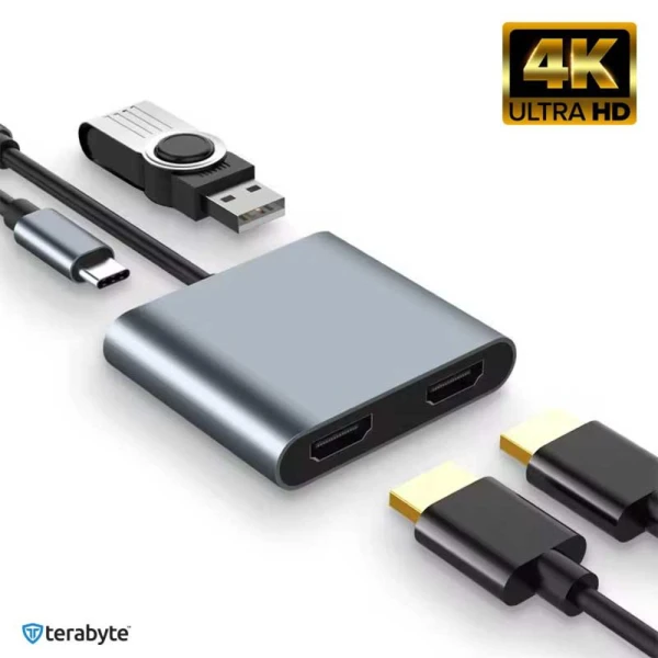 Adapter Terabyte Type C na HDMIx2 PD USB3.0 4 u 1