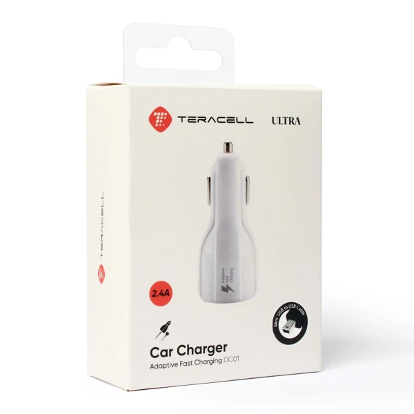 Auto punjac Teracell Ultra DC01 2.4A sa Mini USB kablom beli