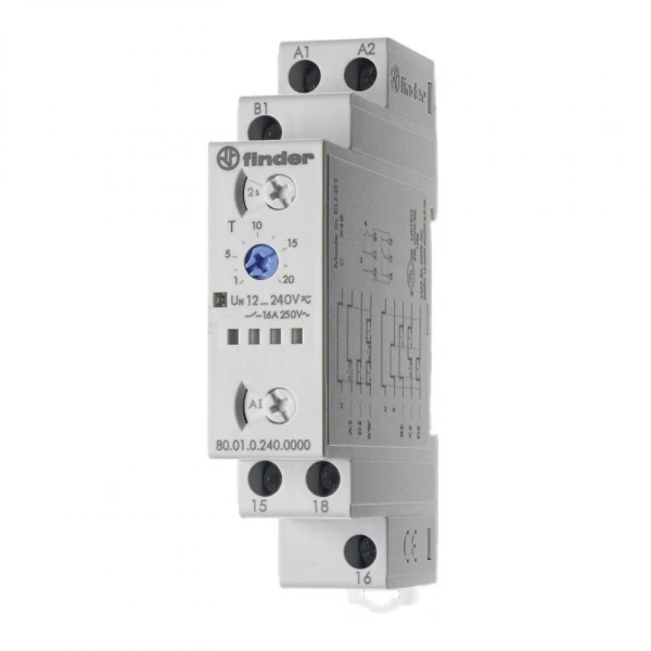 Multifunkcionalni vremenski relej, 6 funkcija, 0.1s-24h, 12-240V AC/DC, 1CO/16A, 80.01.0.240.0000