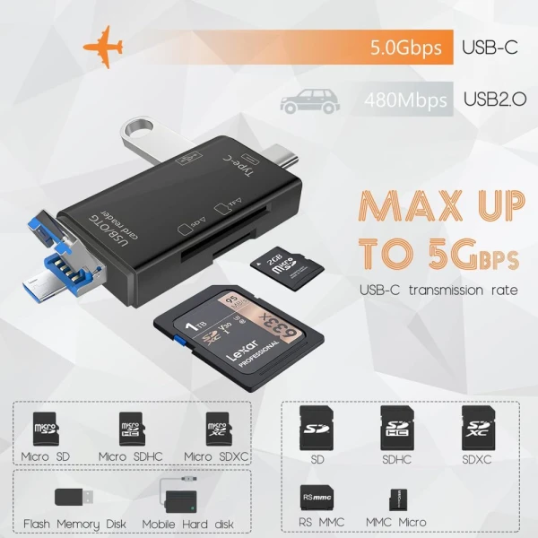 Citac kartica USB JWD 6u1 OTG beli