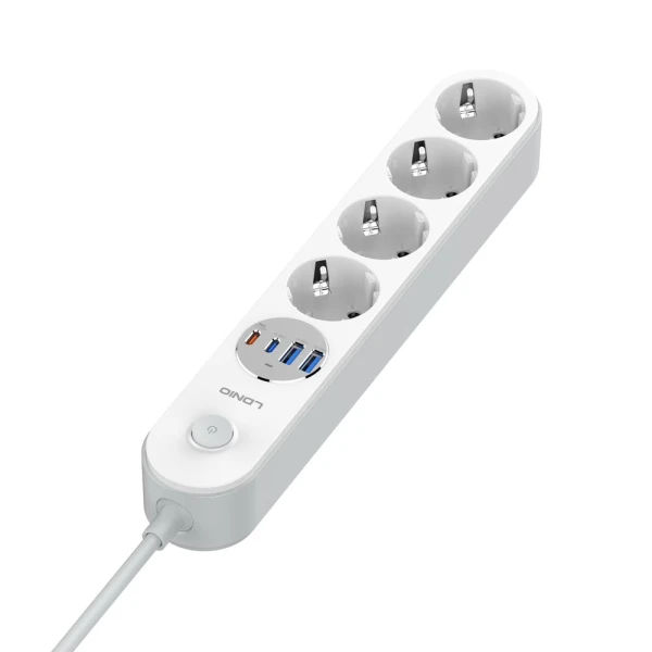 Produzni kabl LDNIO SE1-C 2500W EU, 4 uticnice 2xUSB 12W, 2xPD 20W beli 2m