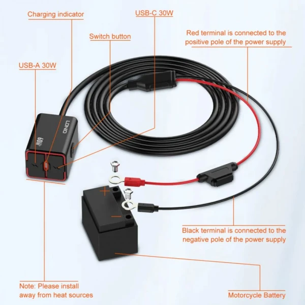 Punjac za motor LDNIO C108 QC 30W, PD 30W total power 60W crni