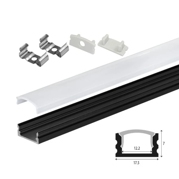 Set aluminijumski profil za LED trake 2m 17.5x7 mm crni
