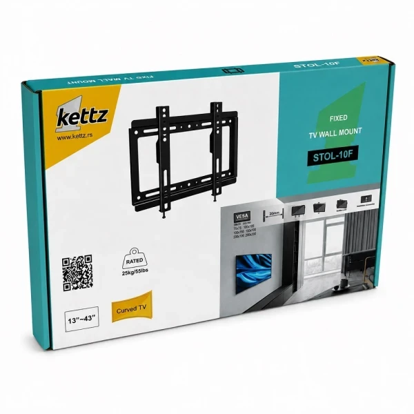 Nosač za TV Kettz STOL-10F 13-43/vesa max 200x200/25kg/fiksni