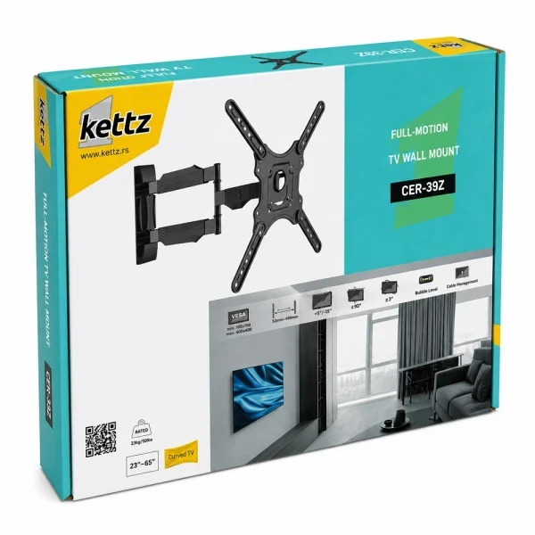 Nosač za TV Kettz CER-39Z 23-65/vesa max 400x400/35kg/zglobni