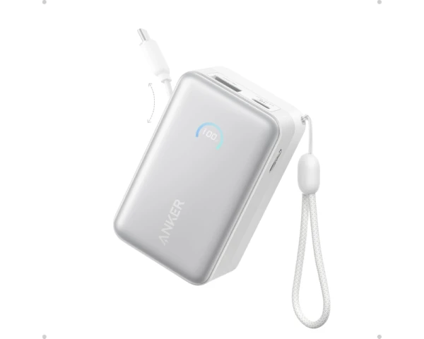 ANKER Nano 10000mAh, 45W, sa ugrađenim USB-C kablom na izvlačenje, Power Bank beli