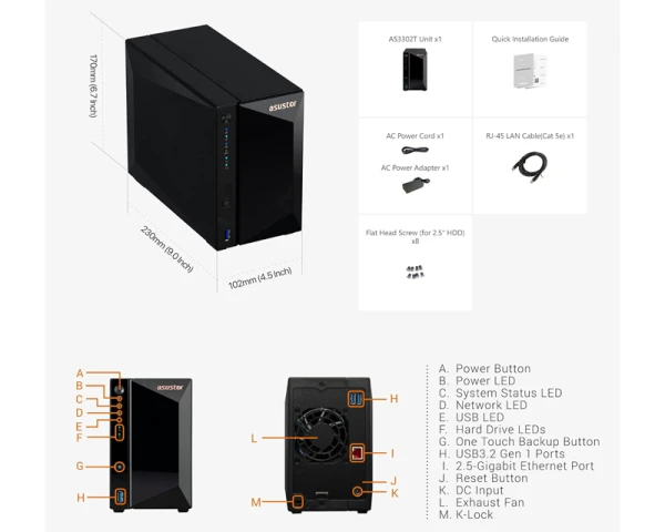 ASUSTOR NAS Storage Server DRIVESTOR 2 Pro AS3302T v2