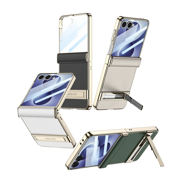Futrola luxury leather case with kickstand za samsung f776b galaxy z flip 8 5g zelena (gkk case)