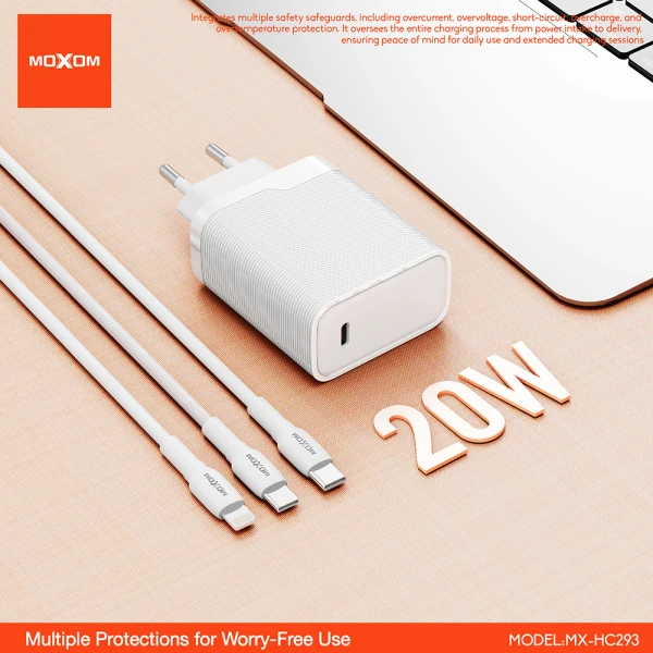 Kucni punjac moxom mx-hc293 20w type-c na type-c beli
